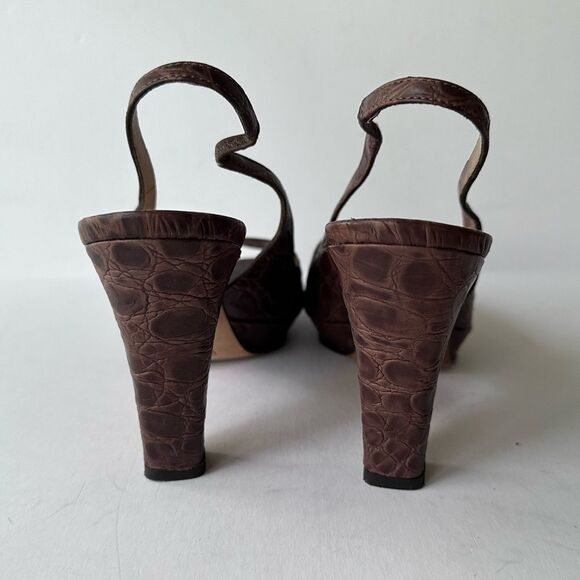 Vera Wang Collection Chocolate Brown Crocodile Slingback Peep Toe Heels - Picture 10 of 14